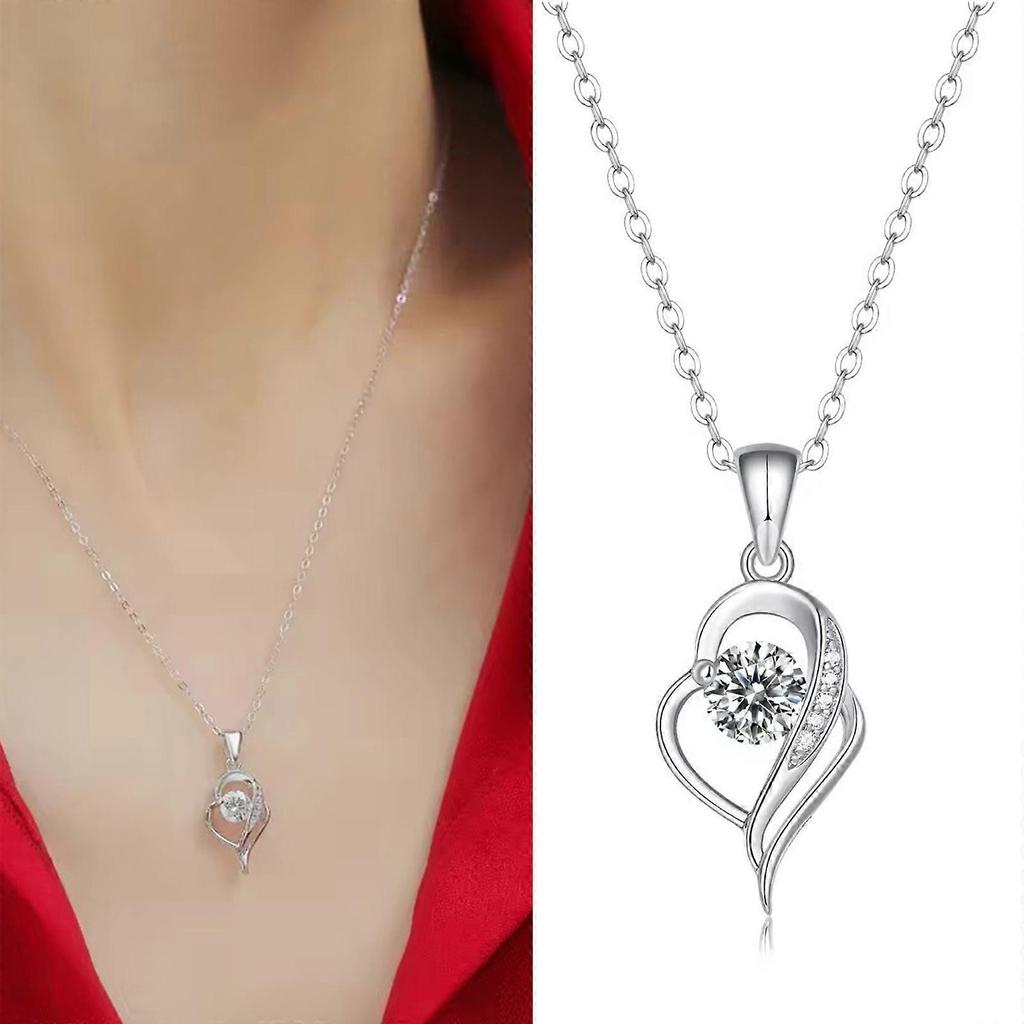 Moissanites Heart Necklace Anniversary Gift Adjustable Length Clavicle Chain Stylish Wedding Gift Dainty Jewelry