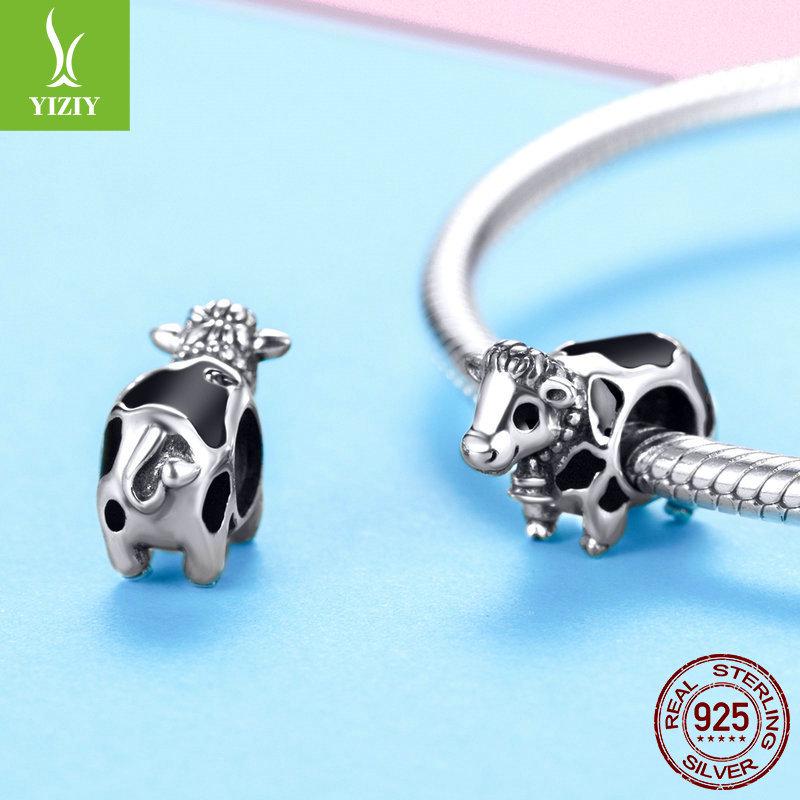 Yinziyun Original Cute Cow 925 Sterling Silver Beaded Bracelet