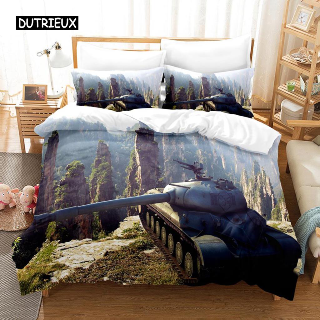 Zestaw Poszwy na Kołdrę Tank Rozmiar King Zestaw Pościeli o Tematyce Wojennej Poszwa na Kołdrę Dirt Bike dla Dzieci Chłopców Mężczyzn Wygodna Poszwa na Kołdrę z Mikrofibry