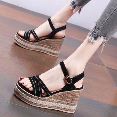 Wedge Heel Sandals Women's Summer 2025 New Simple Versatile Muffin Waterproof Table High Heel Elastic Band Roman Shoes