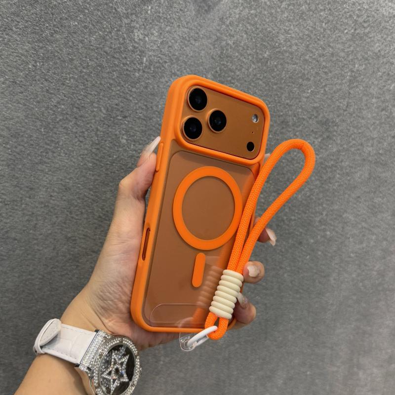 Luxury Transparent Shockproof Phone Case with Lanyard for Iphone 17 16 15 14 13 Pro Max Magnetic Wireless Charging Protect Cover