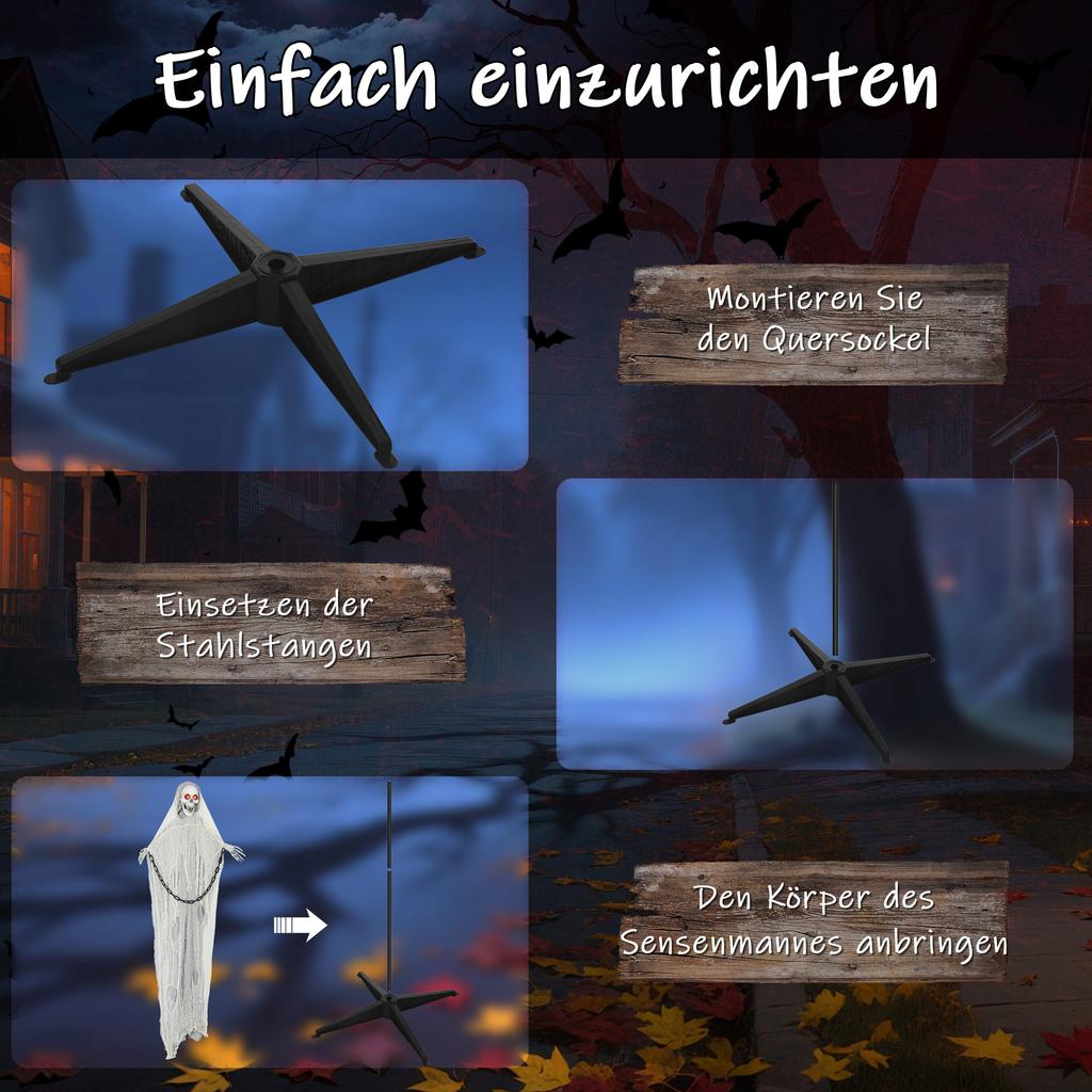 183 cm Levensgroot Halloween Geanimeerd Skelet Doodskop met Gloeiende LED Ogen, Enge Halloween Decoraties, Werkt op Batterijen, Binnenfeest Attributen