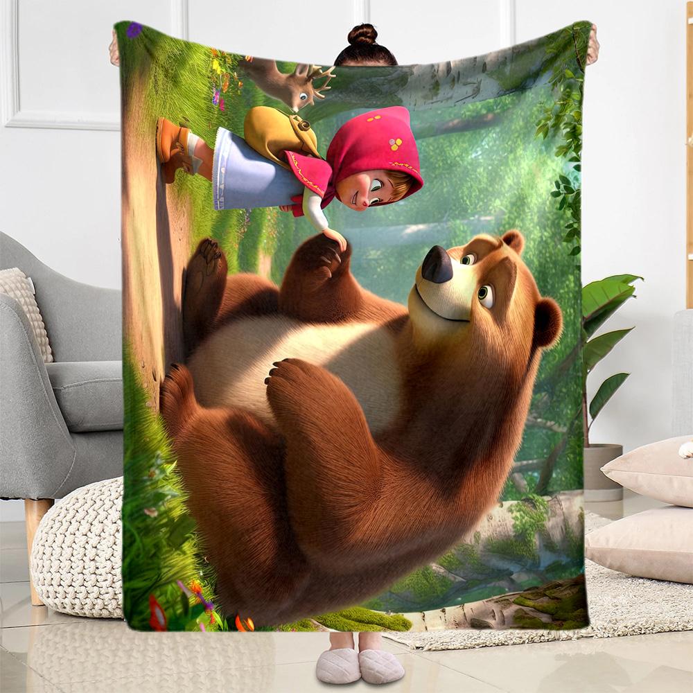 Masha Bear Blanket Comfortable Perfect for Office Picnics Seaside All-Season Use Warmthful Decor Birthday Christmas Gift Blanket