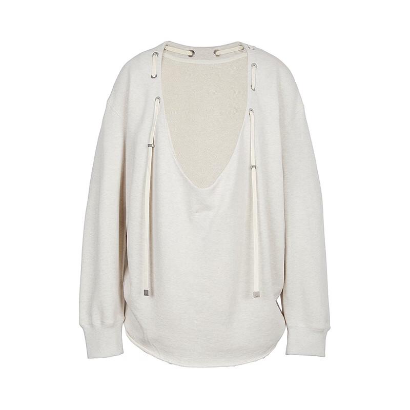 LESS 2026 Spring V-Neck Cotton Long-Sleeve Sweatshirt