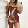Robe Bodycon sans manches avec poches, imprimé Plumes d'été et posture gracieuse d'oiseaux, Sexy, Coupe ajustée, Robe de soirée élégante