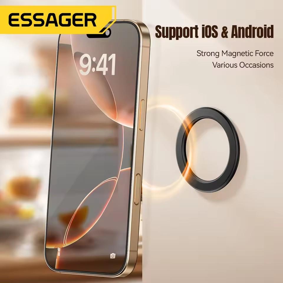 Essager Magnetic Metal Ring for iPhone 16 15 14 MagSafe Magnet for Android Phones Plate Sticker Rings For Wireless Charger Stand