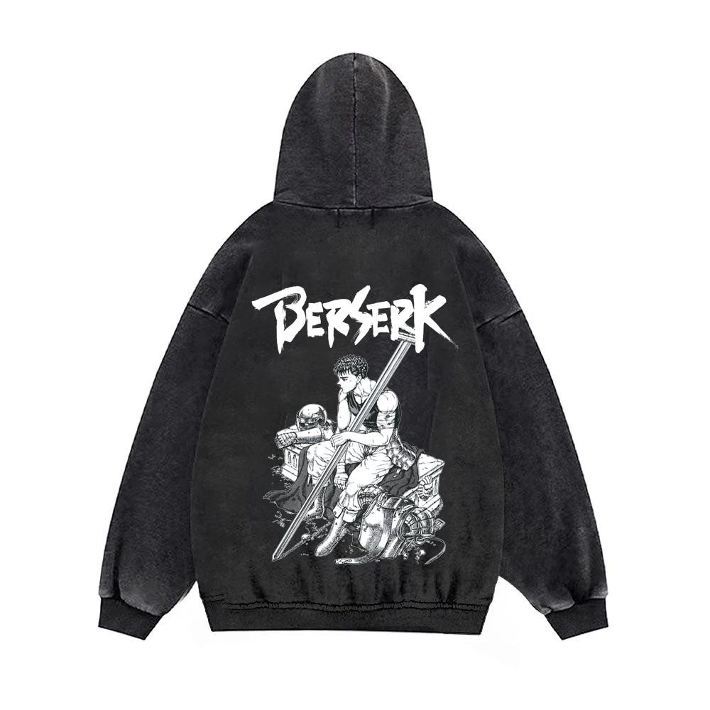 Anime Berserk Guts Print Hooded Men Women Vintage Cotton Hoodies Hot Manga Sweatshirt Harajuku Unisex Streetwear Trendy Pullover