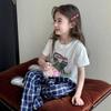 Girls' Cute Cartoon Top & Plaid Pants Set - Summer 2026 Edition