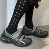 Mary Jane Sneakers Women Trendy Fashion Street Thick Bottom Shoes Flat Casual Women Strappy Ballet Sneakers Black