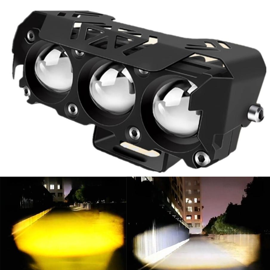 Motorcycle LED Spotlights Super Bright Headlights Three-eye Lens Fisheye Two-color Lights Retrofit Waterproof Shock-proof