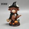 Halloween Highland Cow Decor Figurine, Witch Pumpkin Skull Statue, Resin Scottish And Skeleton Figurine Ornament for Calf Lovers, Shelf, Tiered Tray,