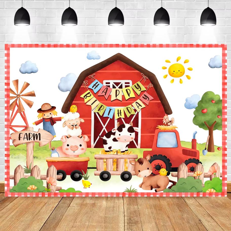 Farm Animal Theme Banner Background with Customizable Text for Children's Birthday Party Baby Shower Decoration Background Props