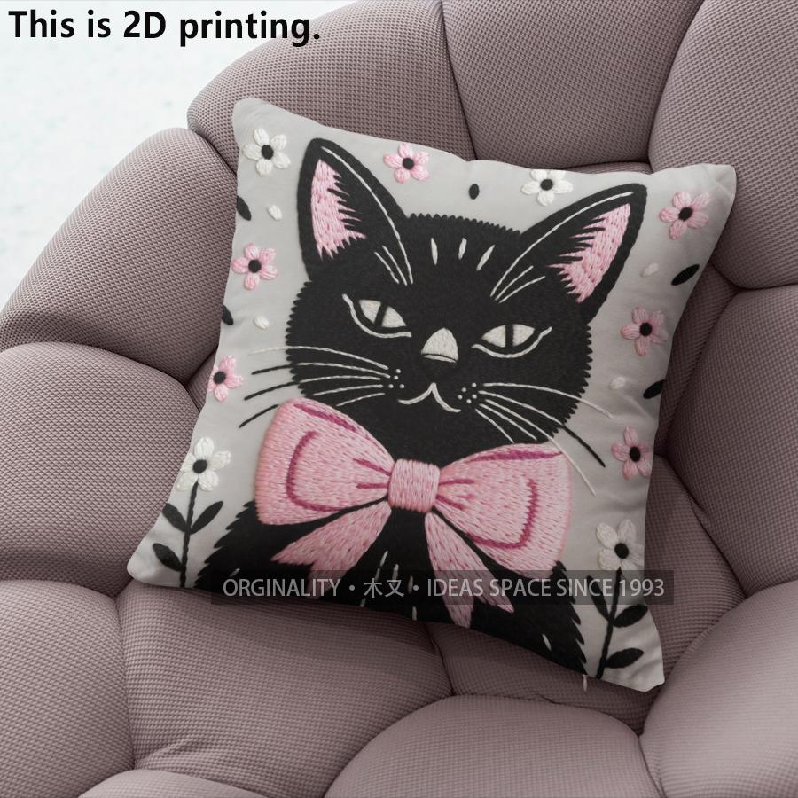 Cute Girly Black Cat Bow Throw Pillow Covers Pattern Cushion Cover Suitable For Sofa Bedroom Car Pillow Cover