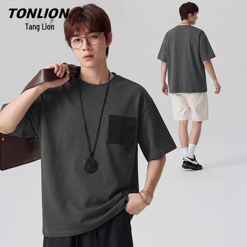 TonLion Men's 100% Cotton Heavyweight Short Sleeve T-Shirt