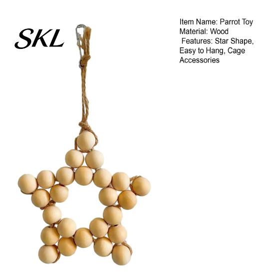Wooden Beads Hanging Toy Star Parrot Toy, Five-pointed Chewing Bird for African Grey Cockatoos Macaws, Cage Accessories Wood