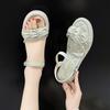 Flat Rubber Sandals for Women White Roman Style Diamond Woman Shoes Cheap Liquidation Original Luxury Summer Wholesale 2025 Shoe