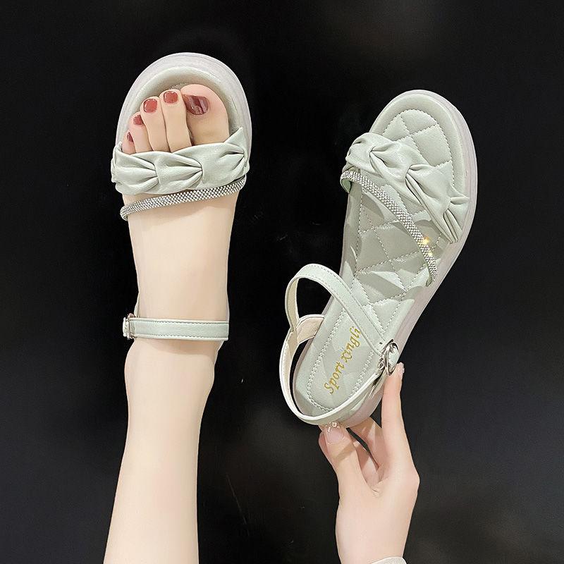 Flat Rubber Sandals for Women White Roman Style Diamond Woman Shoes Cheap Liquidation Original Luxury Summer Wholesale 2025 Shoe