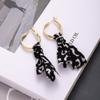 Retro Leopard Print Fabric Bow Stud Earrings Hong Kong Style Long Earrings Light Luxury Design High-End Earrings