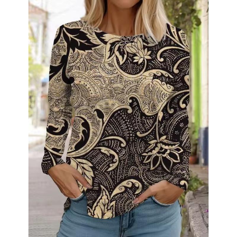 

3D-принт женские гавайские ретро-модные топы с длинным рукавом и круглым вырезом, повседневная футболка с длинным рукавом, дизайнер S