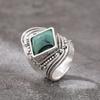 Vintage Women'S Ring Bohemian Exaggerated Ring Inlaid Square Green Stone Antique  Color Engraving Classic Ladies Jewelry