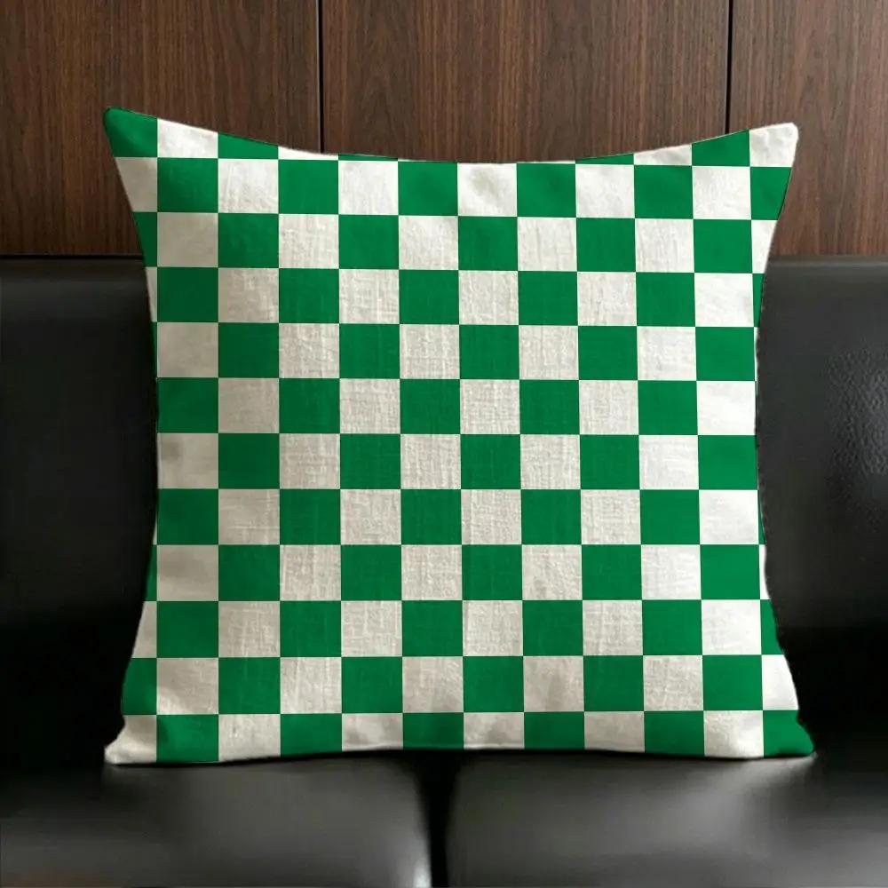 Merchandise Anime Checkerboard Cushion Cover Anti Dustmite Pillowcase Invisible Zipper Silky Short Plush Sofa Cushion Cover