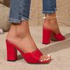 Fashion Fashion Red High Heels Sandals for Women 2025 Summer Thick Heeled Square Toe Slippers Woman Transparent Pvc Party Dress Sandals