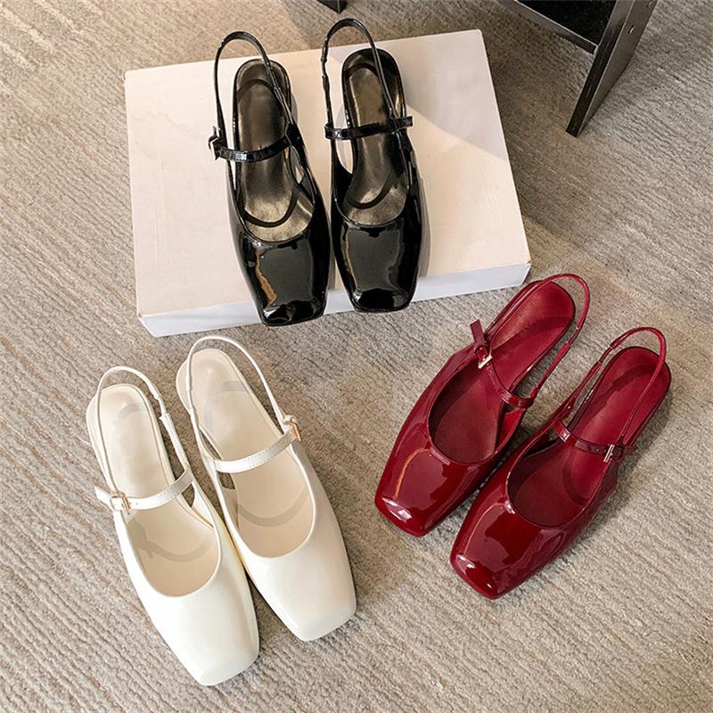 Fashion Eilyken High Quality Patent Leather Square Toe Women Pumps Sandals Fashion Buckle Strap Casual Party Low Heels Female Shoes