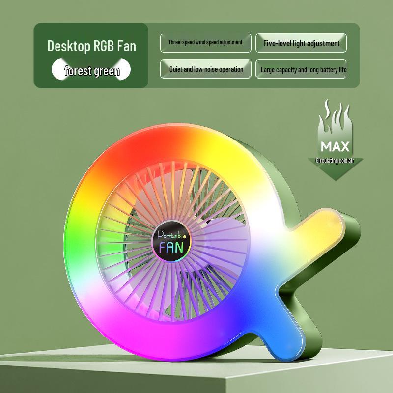

USB Rechargeable Desktop Fan with Cross-Color LED and Strong Wind Colorful Light ліс зелений колір