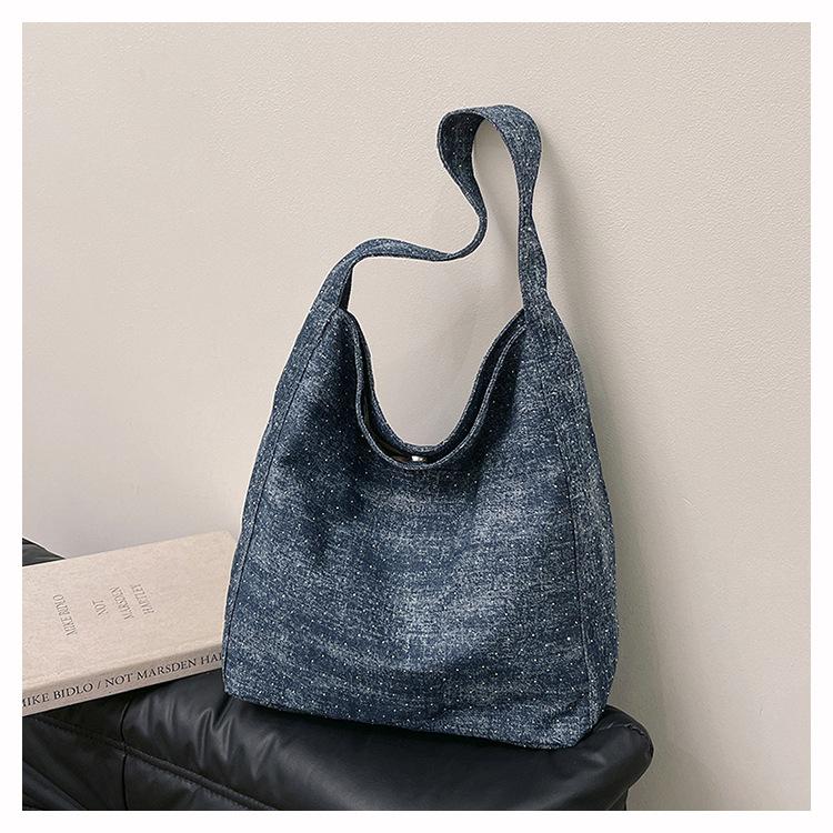 

Повседневная джинсовая сумка-тоут через плечо большой вместимости, женская новая сумка для поездок на работу, джинсовая сумка через плечо темно-синий