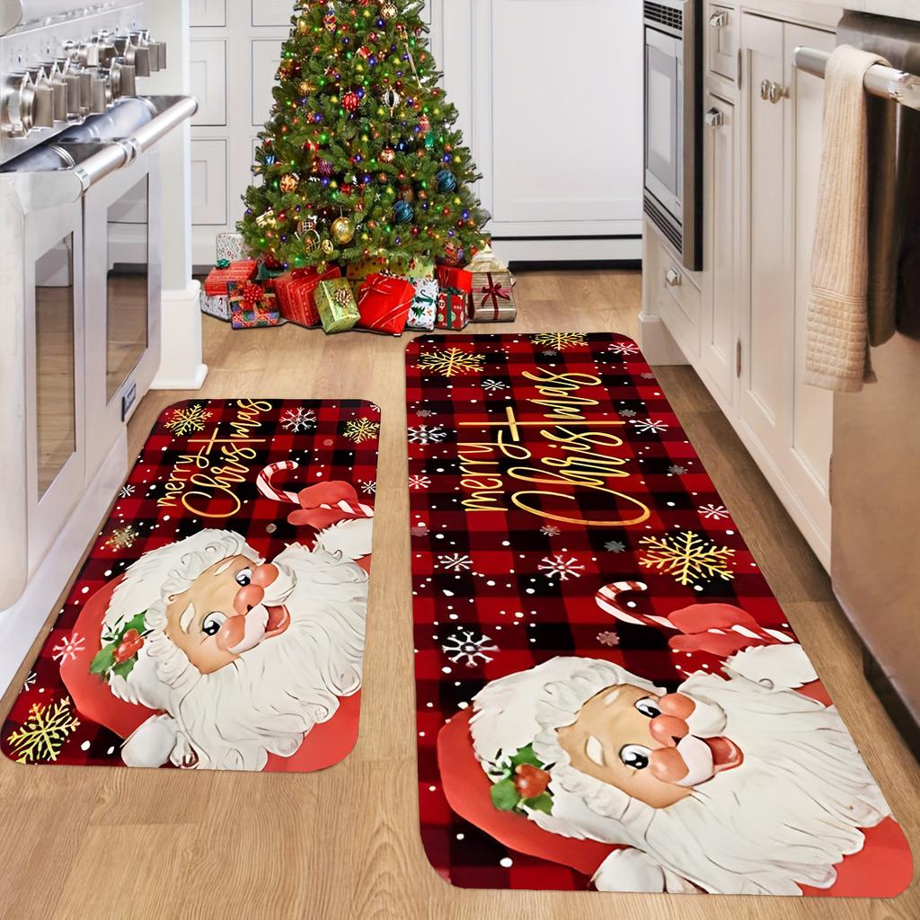VIKAMA Santa Claus Kitchen Floor Mat - Soft and Slip-resistant Laundry Room Carpet Entrance Welcome Floor Mat Home Decoration