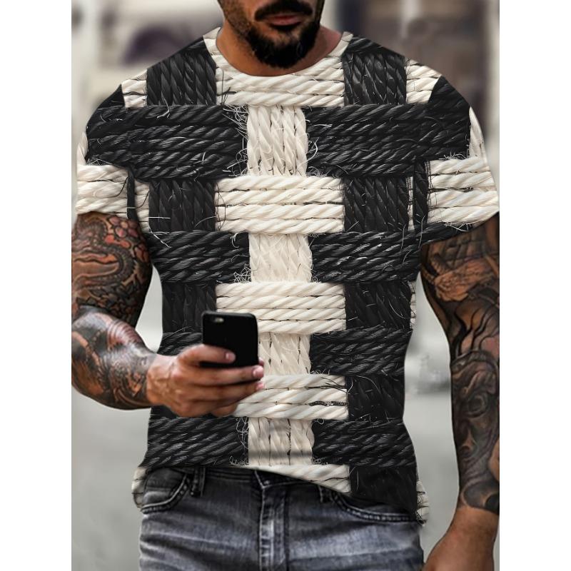 Large Men s Striped 3D Printed T-shirt Summer Fashion Trend O Neck Loose Short Sleeve Top Sporty Style S