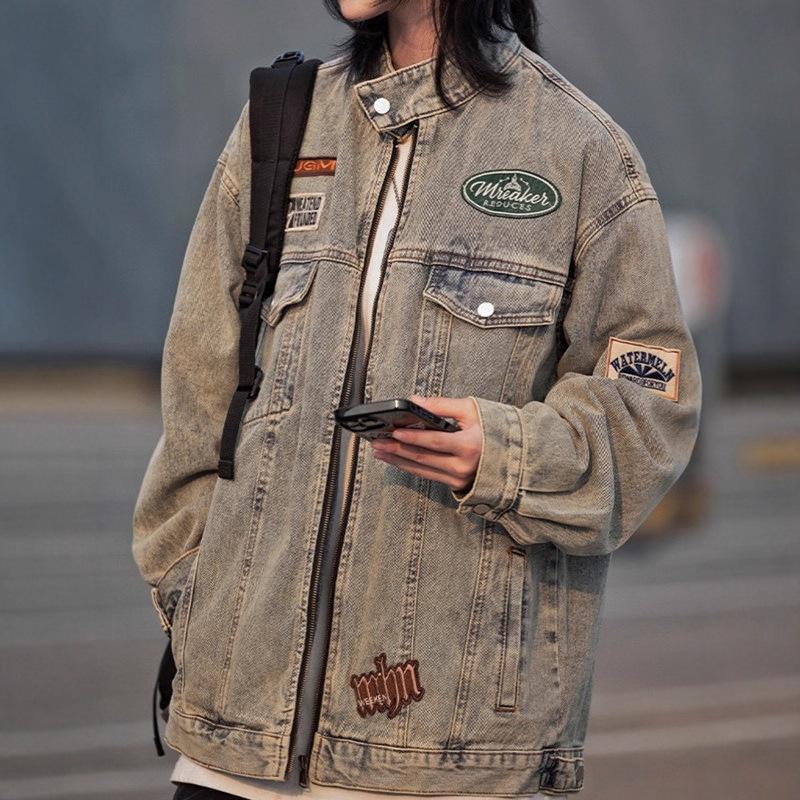 Unisex Retro Denim Motorcycle Jacket: Autumn/Winter Casual Trend, Loose Fit with Lapel