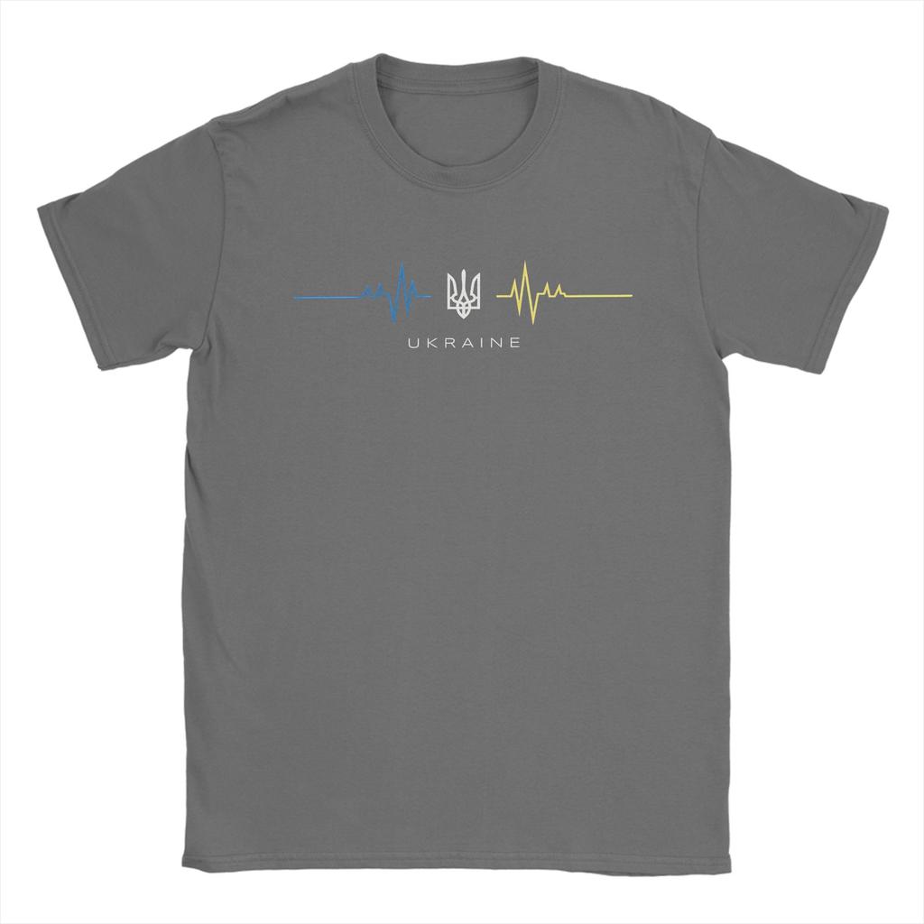 Oekraïense Drietand Symbool Oekraïne Vlag Hartslag T-shirt Strand Katoenen T-shirts Voor Volwassenen Vrije Tijd Casual T-shirt Korte Mouw Top