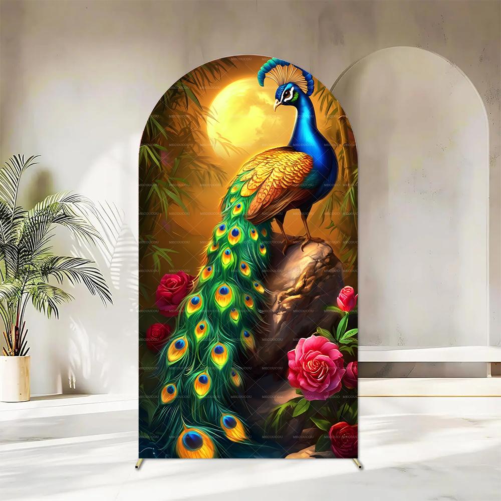 

BEPAN Peacock Yashoda and Krishna theme birthday arch background birthday party baby christening wedding arrangement background props 1.6x3.9ft(50x120cm)