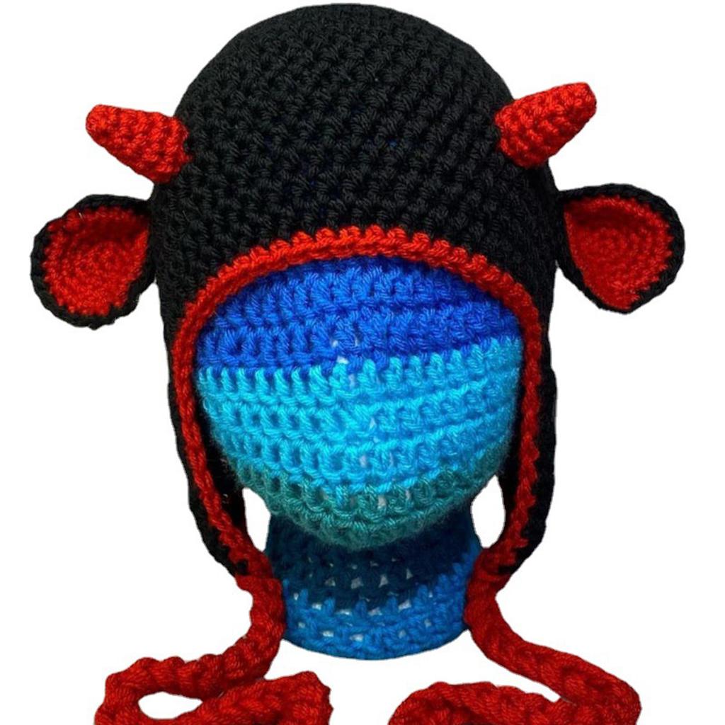 Cartoon Crochet Hat Winter Beanie Cap Long Rabbit Ear Skull Cap Cosplay Party Hat for Teens Adult Universal Headdress