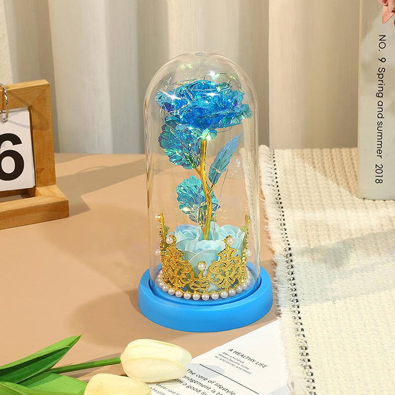 Valentine's Day Ornament Rose Table Creative Gold Foil Crown Night Light Mother's Day Gift Eternal Flower