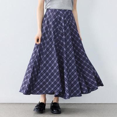 INMAN Women's Vintage Plaid High-Waisted A-Line Midi Skirt