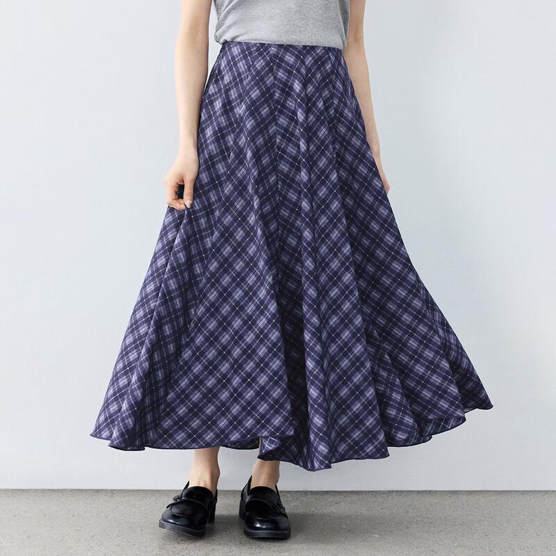 INMAN Women s Retro Plaid High-Waist A-Line Midi Skirt XL