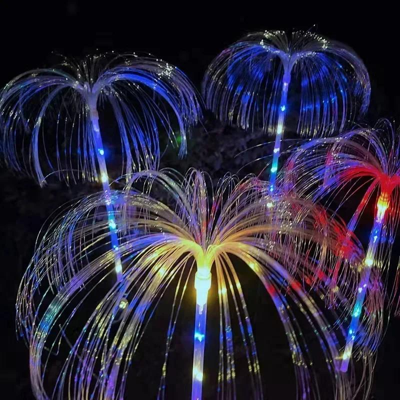 Solar Fiber Optic Light, Colorful Jellyfish Waterproof Outdoor Fireworks LED Courtyard Lawn Atmosphere Decoration Light