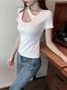O Neck T Shirt Hollow Out Tank Top Solid Crop Tops Women Camis Summer Casual Camis Lady Tshirt All-match Short Sleeve