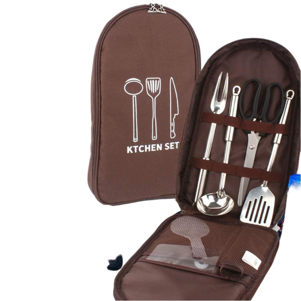 12 Piece Picnic Utensil Set Includes Cutting Board Spoon Tongs Scissors Ladle Spatula Peeler Knife with Storage Bag for Outdoor Cooking