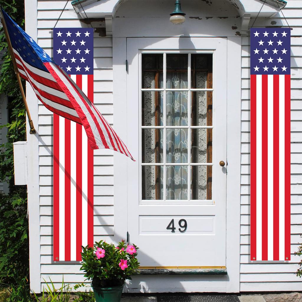 Patriotic Hanging Door Banner Set with Star and Stripe Design for Indoor Outdoor Entrance Decor 30x180cm Durable Material