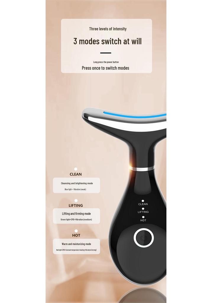 Multi-Functional Neck & Face Beauty Device with 7-Color LED, EMS Facial Import, and Massager