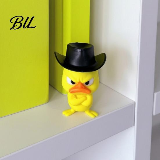 Trendy Room Decor Angry Duck Desk Figurine, 3D Printed Yellow Office Decoration with Cowboy Table Ornaments Hat, Little Animal Ornament for