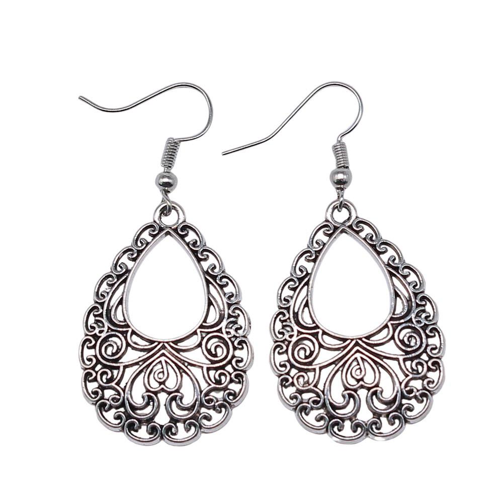 Filigree Teardrop Dangle Earrings Vintage Boho Leaf Drop Earrings For Women Ethnic Retro Jewelry