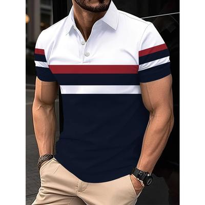 La nuova polo estiva da uomo 2026 presenta una stampa a righe 3D casual, alla moda, comoda e traspirante.