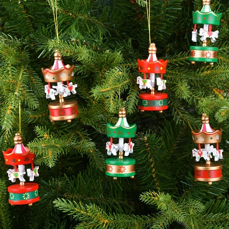 6pcs Festive Christmas Wooden Rotating Carousel Ornaments  Classic Fairy Tale Style, Perfect for Christmas Tree Decoration, Christmas Decorations