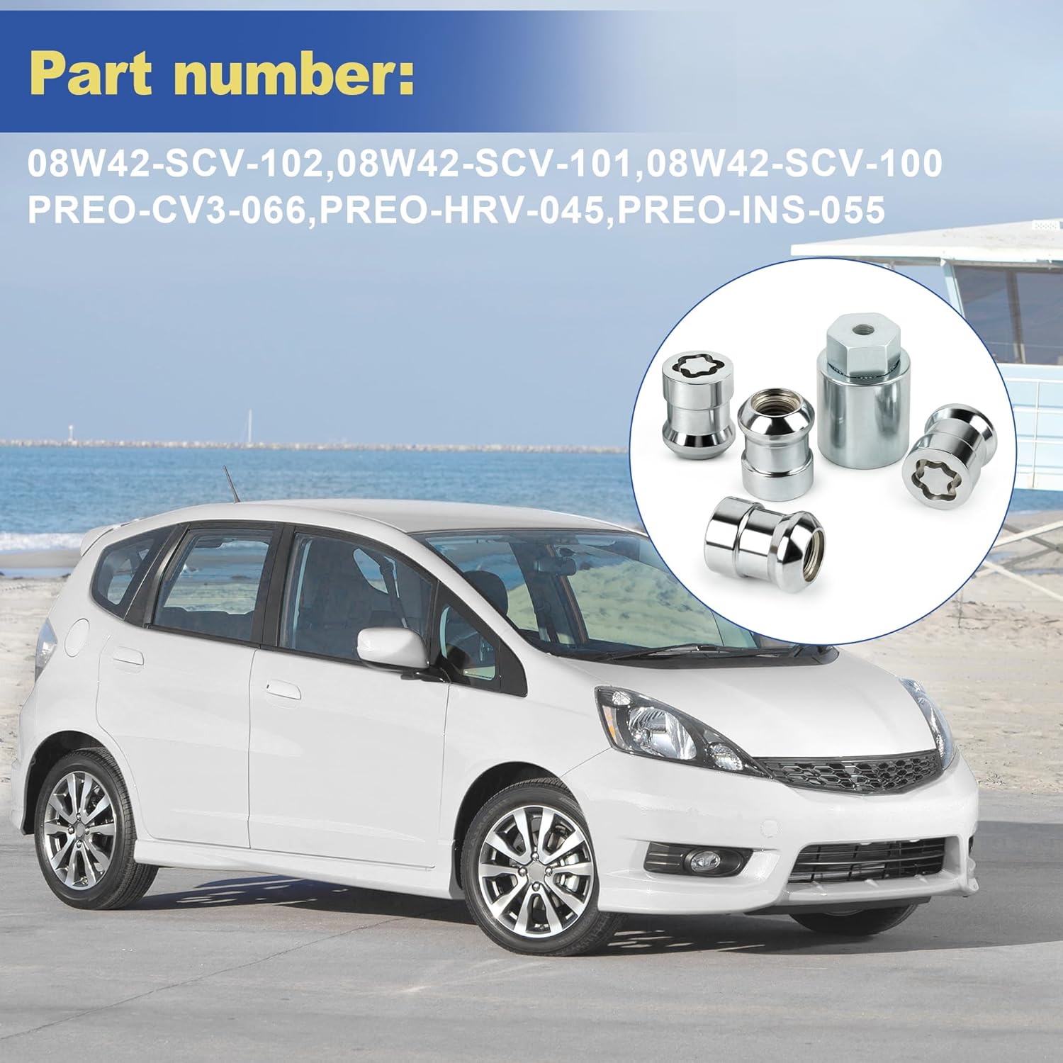 

Комплект колесных гаек-секреток (шорты) для Honda CR-V 2007-2025 Civic 2016 Accord 2008-2012 Противоугонные хромированные легкосплавные 08W42-SCV-101 08W42SCV101 08W42-SCV-100