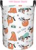 Funny Orange Turquoise Sloths Laundry Basket with Handle Waterproof Collapsible Cloth Hamper Round Storage Basket for Bathroom B
