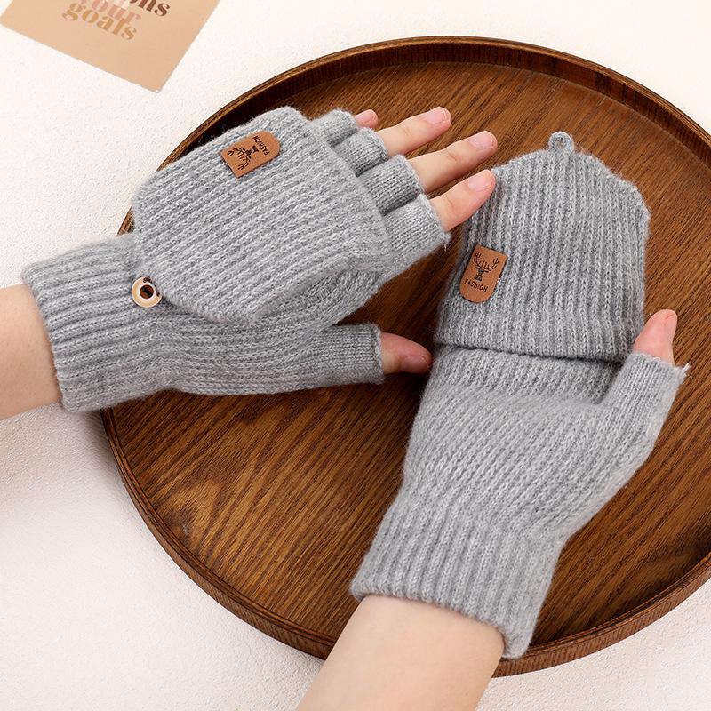 Winter Knit Touchscreen Flip-Top Plush Cycling Gloves